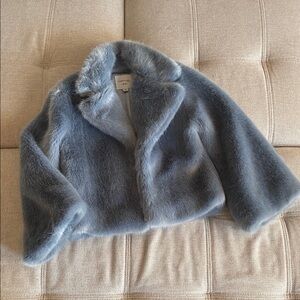 Habitual girl size 10 Gray Blue Faux Fur Cropped Jacket